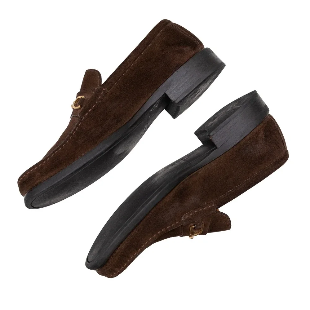 Gucci Mens Dark Brown Suede Horsebit Loafers Lug Sole UK 9 D US 10 D